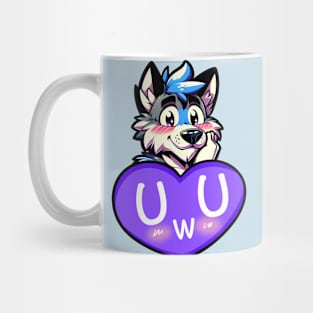 Blushing UwU Furry Anthro Wolf Heart Mug